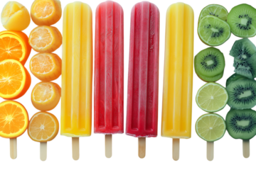 Colorful fruit popsicles isolated on transparent background