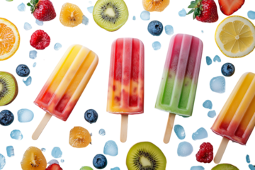 Colorful fruit popsicles isolated on transparent background