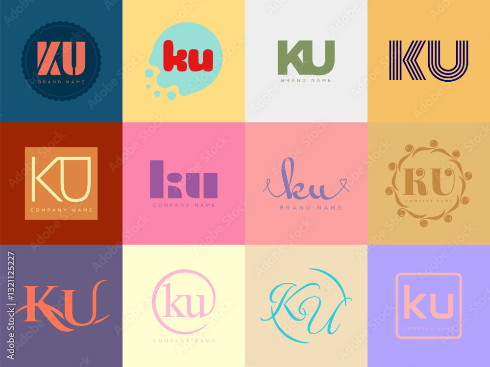 Fototapete ku logo company template. letter k and u logotype. set different classic serif lettering and modern 