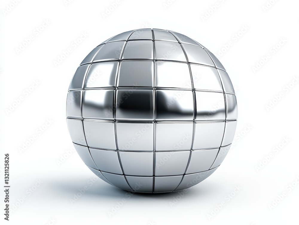 Poster intricate grid pattern on a reflective silver sphere, modern design element