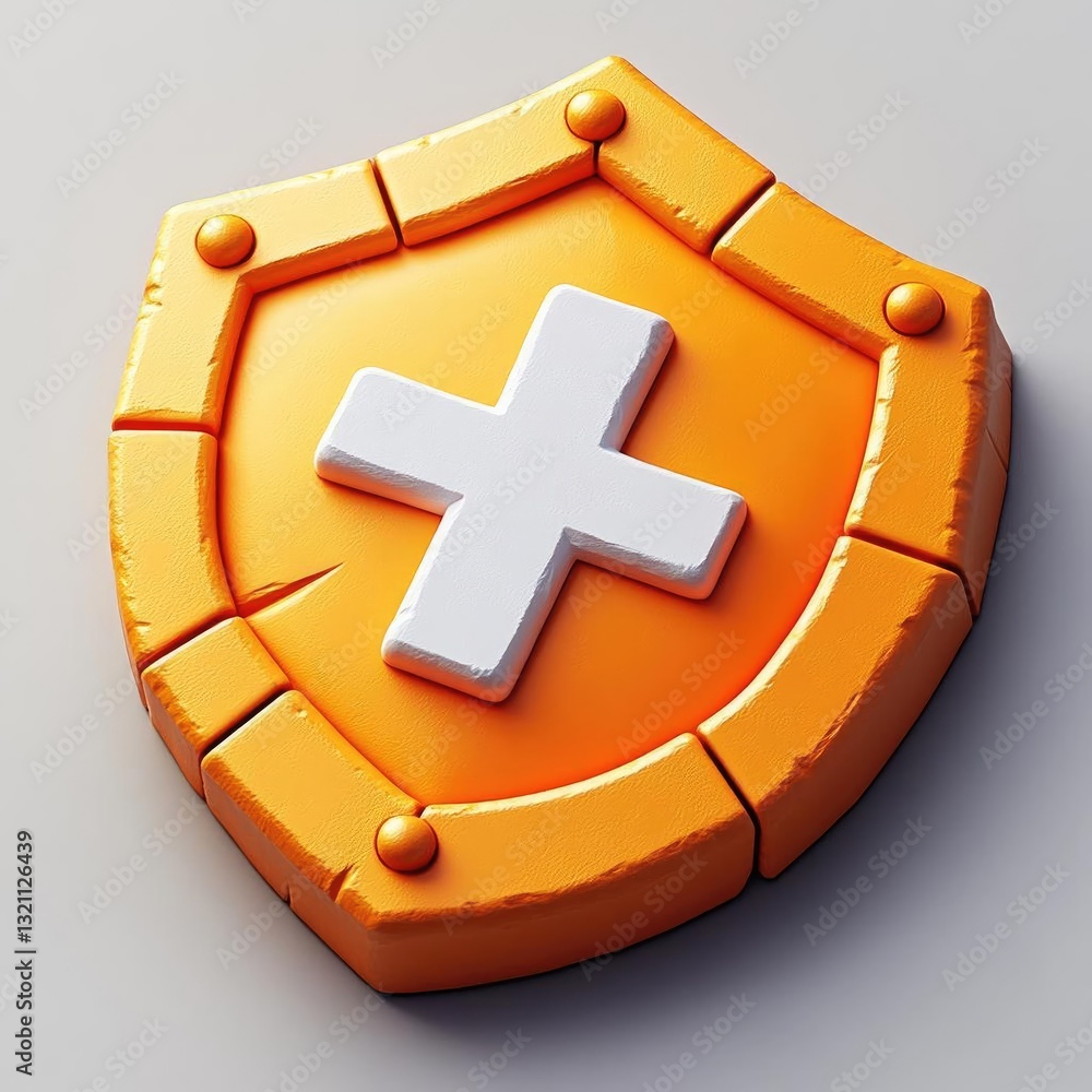 Poster colorful 3d shield icon symbolizing protection and security in a digital context