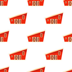 Red barn repeating pattern on white background