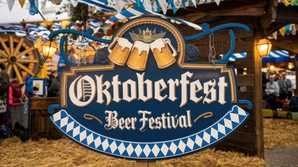 Obraz premium Oktoberfest Beer Festival Decorative Sign amidst Celebratory Atmosphere