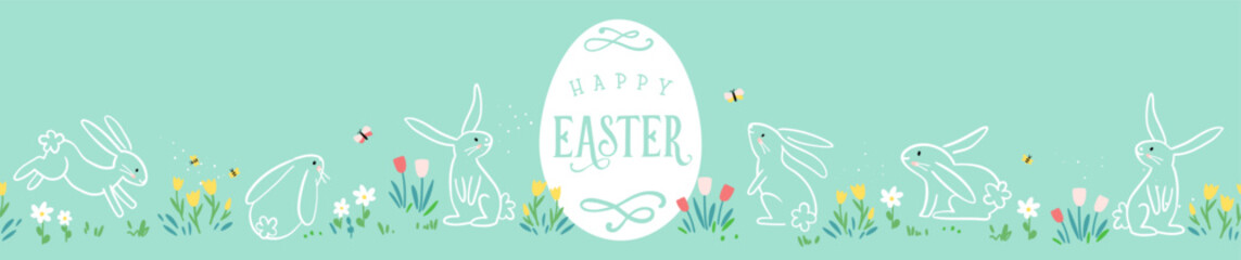Cute hand drawn easter bunnies design, easter doodle background, great for textiles, banners, wallpapers, wrapping - vector design