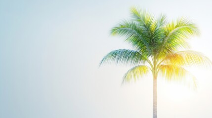 Obraz premium Serene palm tree silhouetted against a soft, bright sky