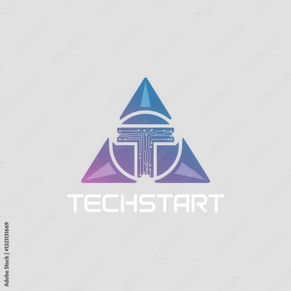Poster modern tech logo design with circuit board and geometric shapes concept