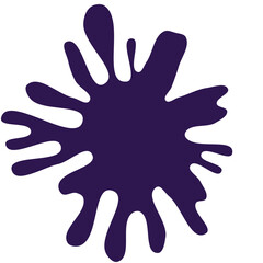 A dark purple ink splatter with irregular, splash-like edges, resembling a creative or artistic mark.