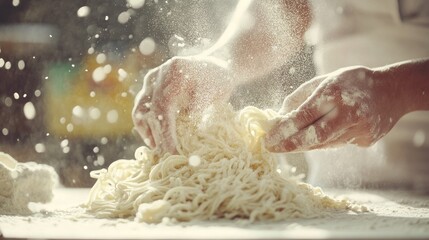 Fototapeta premium Freshly made noodles, dusted with flour