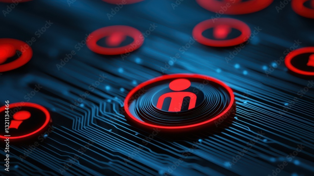 Poster vibrant red button on intricate circuit board