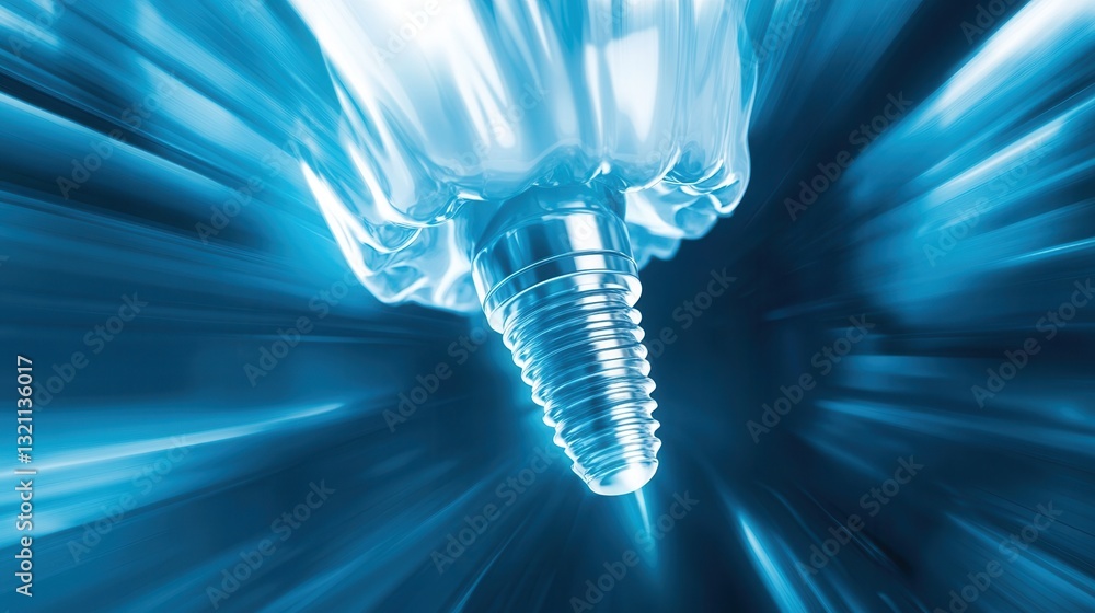 Poster dynamic representation of dental implants merging into a strong jaw showcasing swift healing in vibr