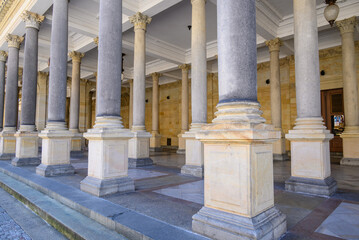 Fototapeta premium Mill Colonnade with hot springs in Karlovy Vary, Carlsbad, spa town with thermal springs in west Bohemia, Czech Republic