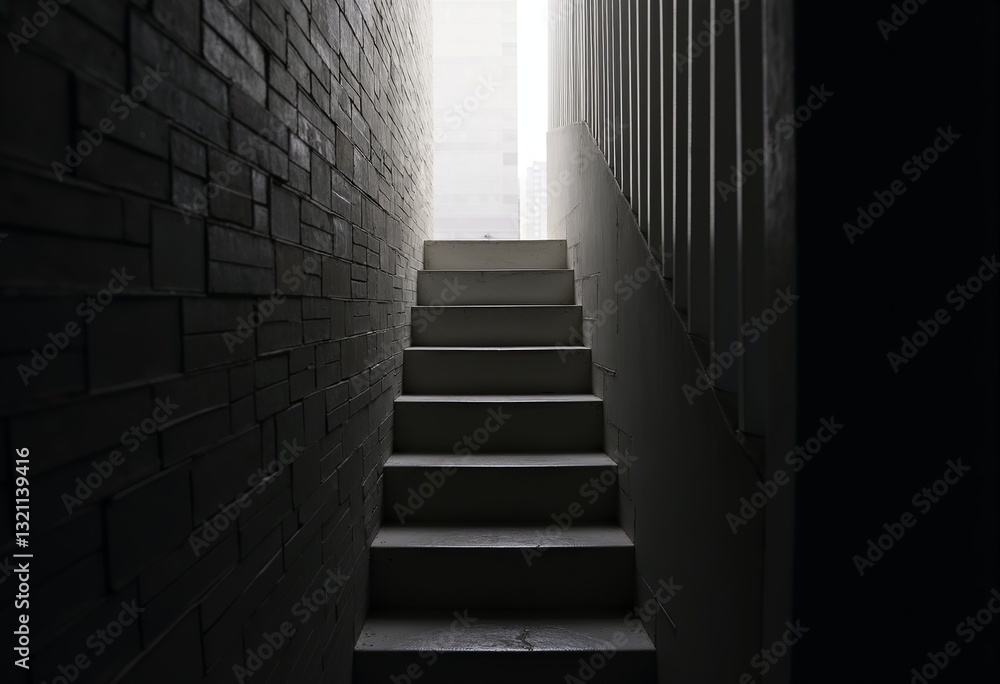 Poster subtle white lighting on black and white stairs: vertical background featuring a minimalist staircas