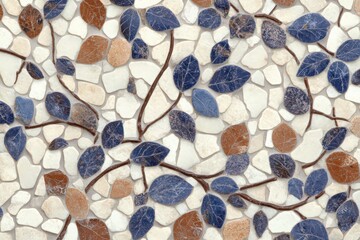Blue Brown Beige Stone Mosaic Tile Pattern with Leaf Design