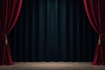 Black stage curtain, heavy fabric, textured folds , luxury, production