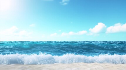 Obraz premium Sunny ocean waves crash gently on a sandy beach