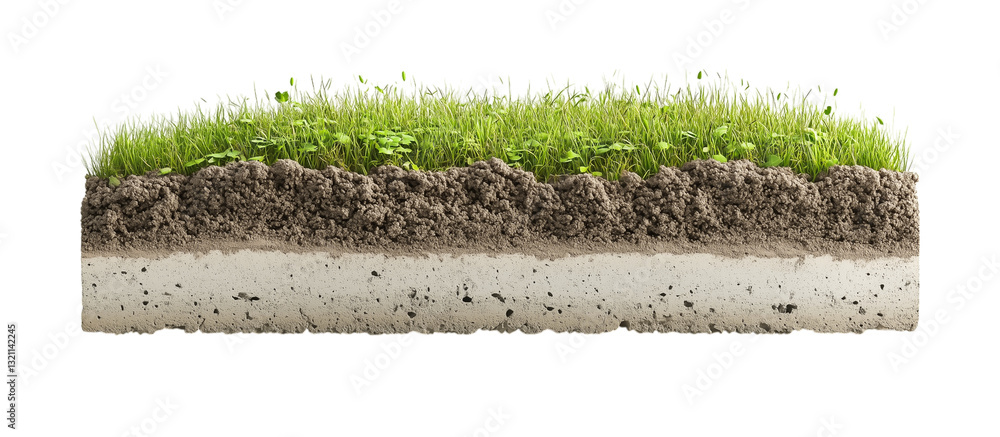 Wall mural cross section of soil layer with grass on transparent background