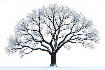 Isolated tree branches on white background with gentle snowfall, isolated, white