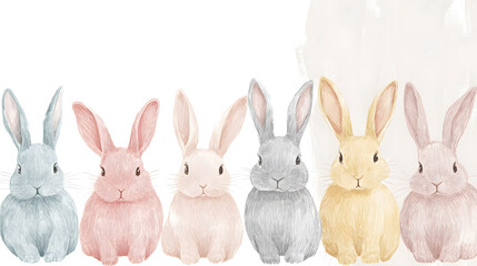 Obraz premium Whimsical pastel Easter bunnies with delicate features, ideal for hand-drawn illustrations and holiday art.