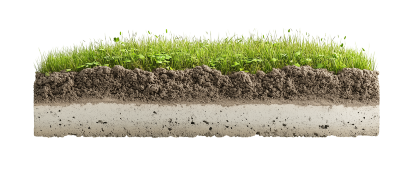 Cross Section of Soil Layer with Grass on Transparent Background