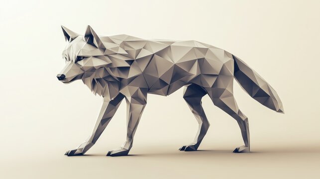 Low-poly wolf sculpture, minimalist, 3D model