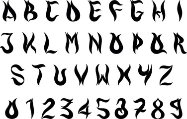 Alphabet letters similar a flame and fire