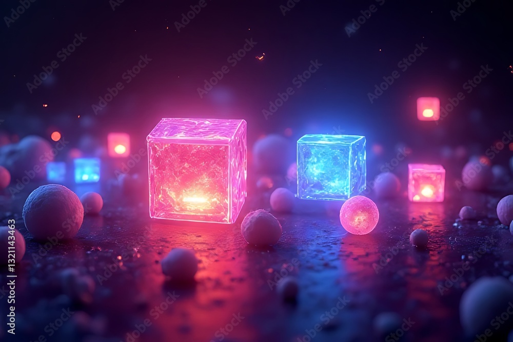 Aufkleber illuminated colorful ice cubes in a futuristic setting digital art creative environment abstract vie