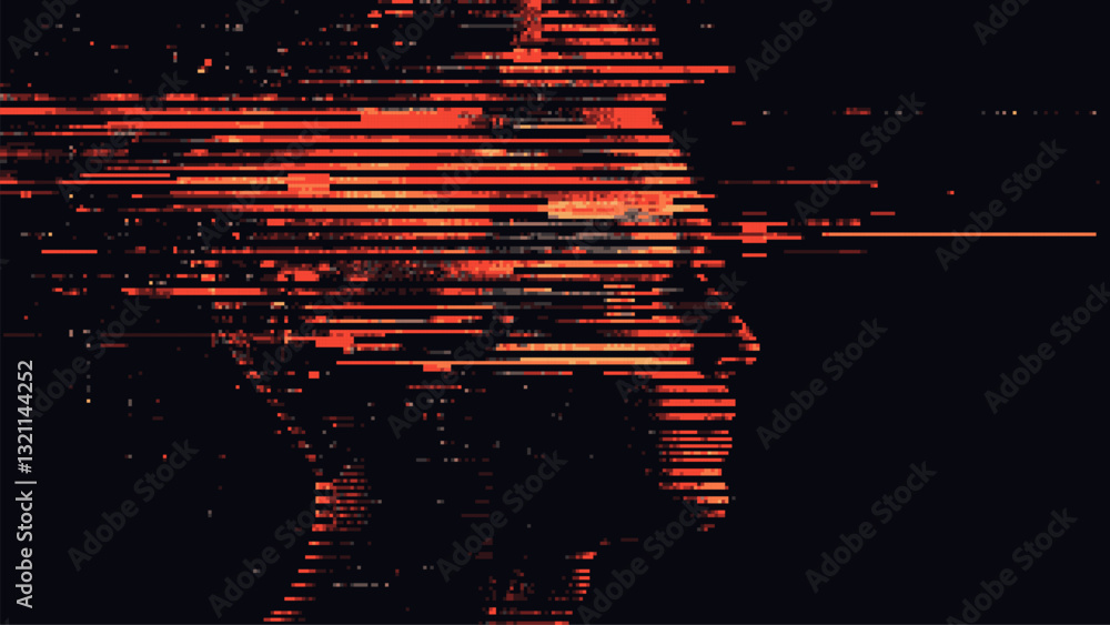 Poster Abstract glitch effect background. head silhouette. digital art. pixel glitch texture. Data visualization concept. digital distortion and noise effect. banner or poster. Vector Illustration. 