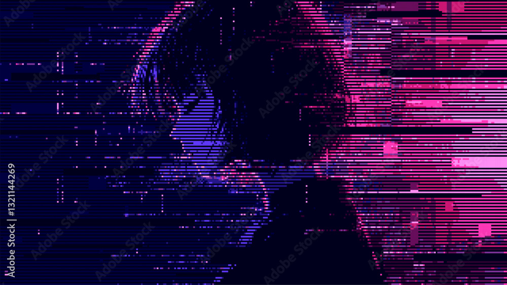 Poster Abstract glitch effect background. head silhouette. digital art. pixel glitch texture. Data visualization concept. digital distortion and noise effect. banner or poster. Vector Illustration. 