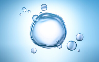 Clear water bubbles with light blue background - 3d illustration