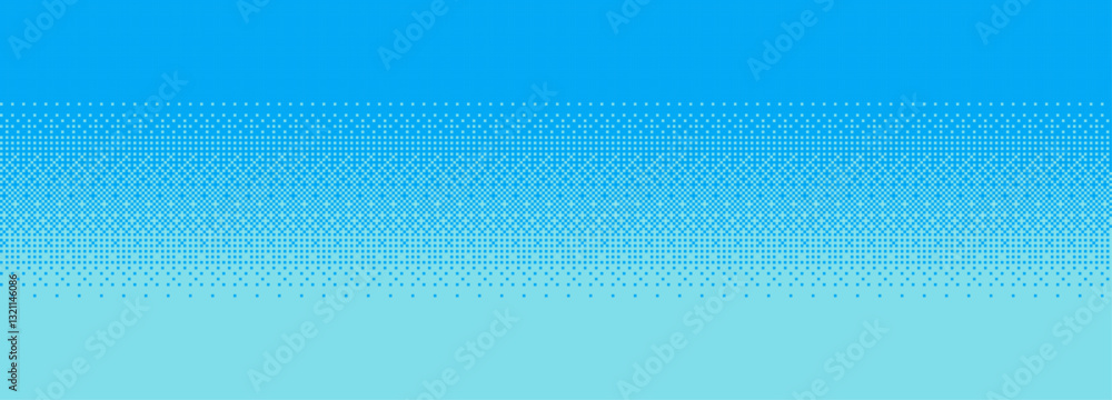 Aufkleber Wide simple blue sky pixel art background with a halftone pattern. 2D vector graphic. 8 bit Retro game level background. Vector Graphics. horizontal gradient.