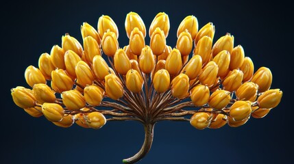 Realistic Minimalist 3D Rendering of Date Palm Fruit in a Vibrant Yellow Color Against a Dark Background