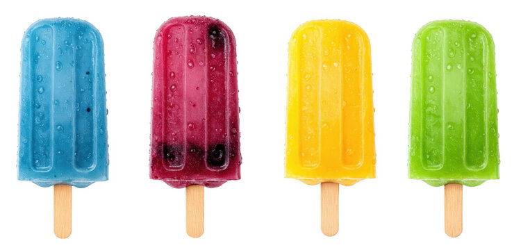 PNG popsicle lollipop. Lemon, Apple, Raspberry, Tutti Frutti popsicles mixed flavour ice cream white backround set, isolated background. Parlour, colorful summer, shop menu ad advertisement dessert