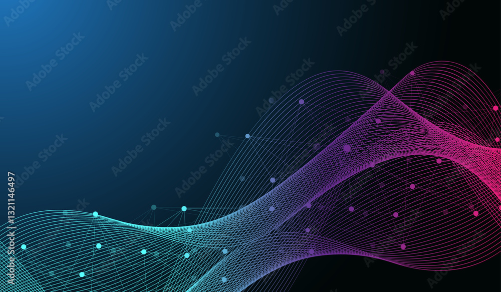 Aufkleber Digits abstract background with connected line and dots, wave flow. Digital neural networks. Network and connection background for your presentation. Graphic polygonal background, illustration