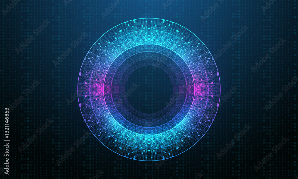 Aufkleber Scientific illustration quantum computer technology. Plexus fiction effect. Deep learning artificial intelligence. Big data algorithms visualization. Quantum explosion background.