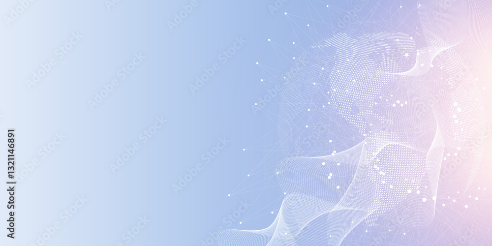 Fototapete Digits abstract background with connected line and dots, wave flow. Digital neural networks. Network and connection background for your presentation. Graphic polygonal background, illustration