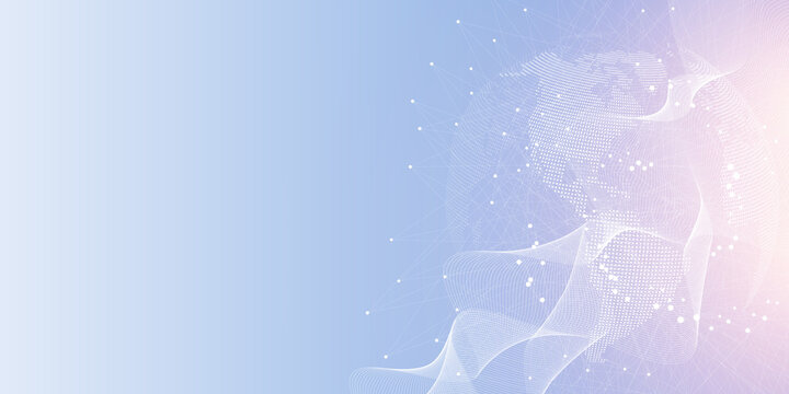 Digits abstract background with connected line and dots, wave flow. Digital neural networks. Network and connection background for your presentation. Graphic polygonal background, illustration