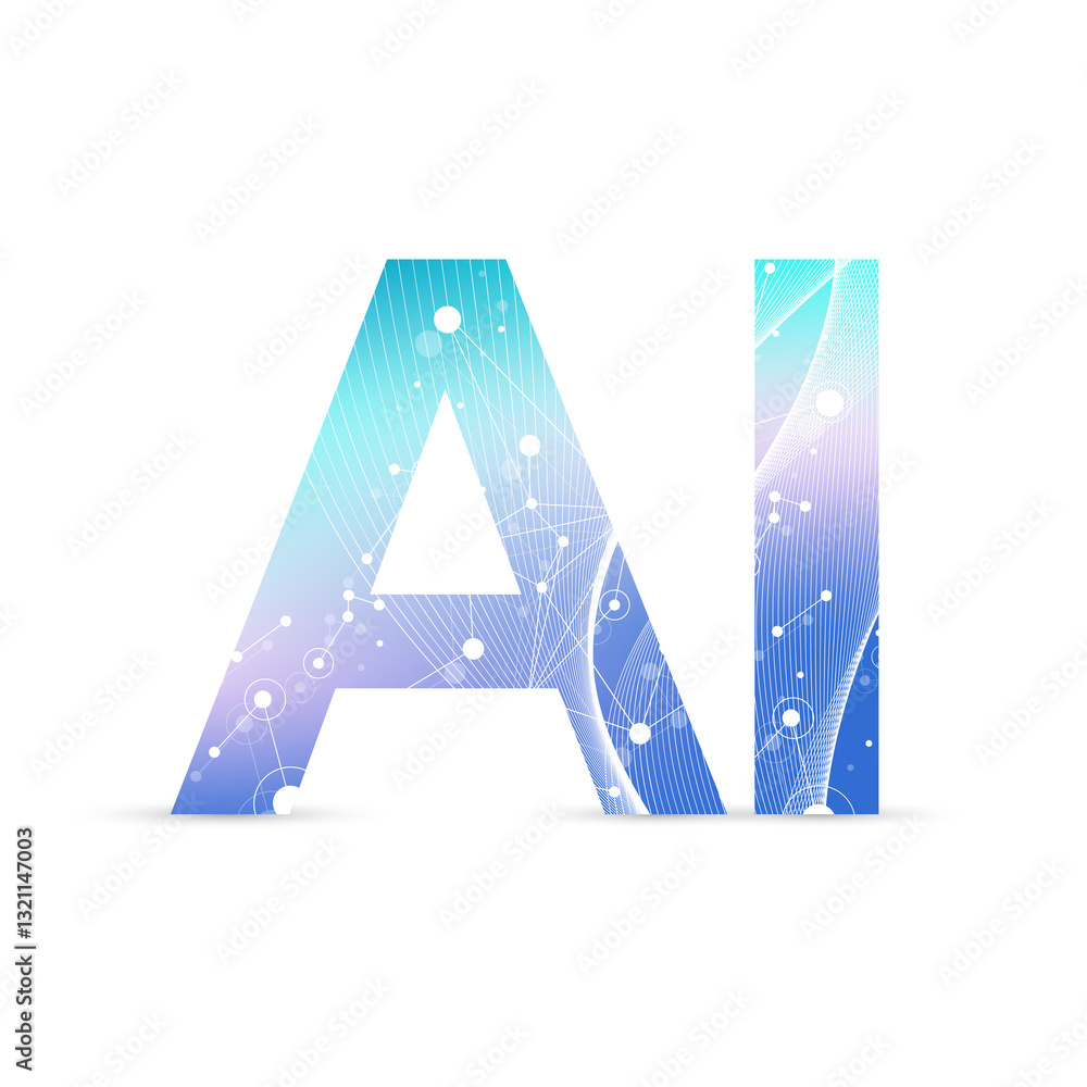 Poster AI Banner Concept In The Digital Style. Creative Ideas Design Element For Internet Technology. Futuristic Technology Concept Artificial Intelligence.