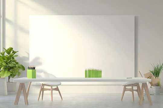 Bright, minimalist study space with blank whiteboard - Powered by Adobe