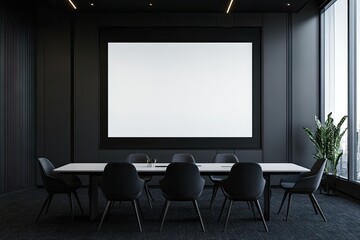 Modern conference room with blank presentation screen (6)