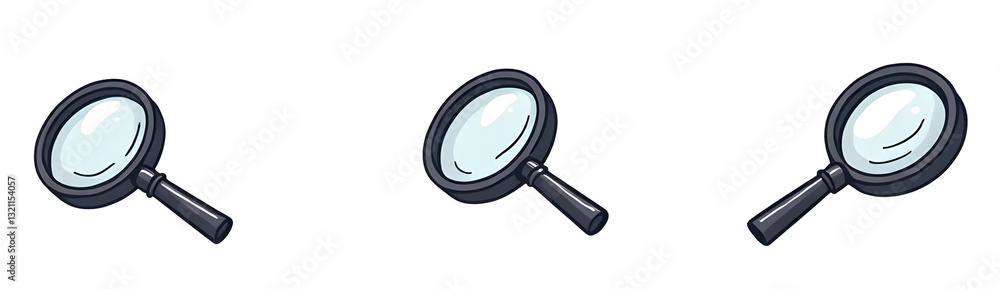 Poster three magnifying glasses arranged in a row, showcasing their reflective surfaces and distinct handle