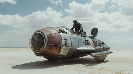 Futuristic Landspeeder in Desert: Sci-Fi Vehicle Artwork