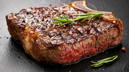 Grilled ribeye steak with rosemary and pepper delicious juicy meat food photography red beef cook