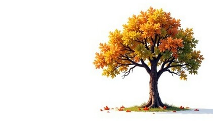 Tree on white background with a few scattered leaves, white, isolation