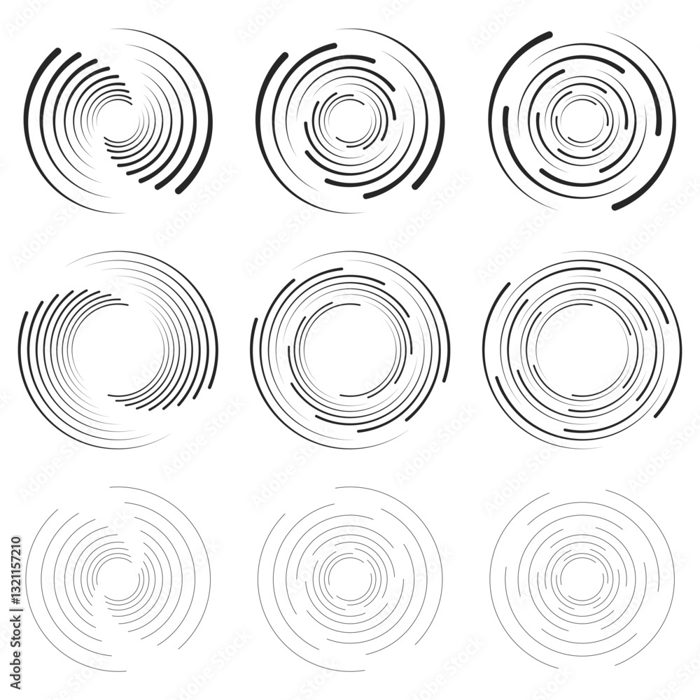 Poster abstract black rotated circle line element isolated on a transparent background. monochrome concentr