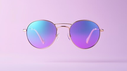 Stylish round sunglasses with gradient lenses on a soft pink background