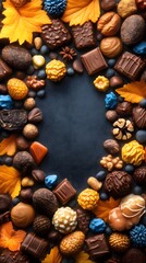 Autumnal Chocolate Collection on Dark Background