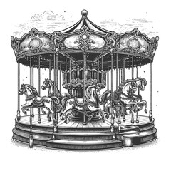 Vintage Carousel with Horses vector illustration