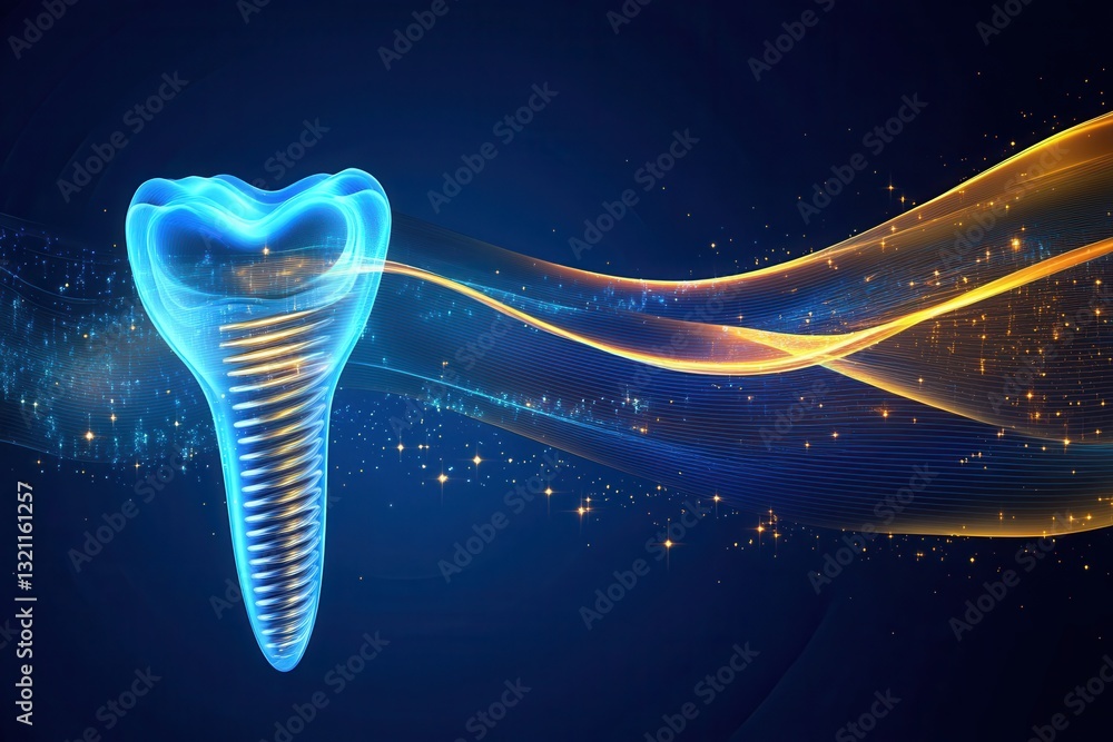 Aufkleber Dynamic abstract background with glowing golden waves symbolizing the healing process of dental implants in a futuristic setting