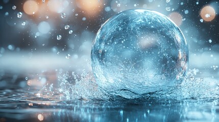 Water Sphere Splashing with Bokeh Lights Creates a Mystical Scene