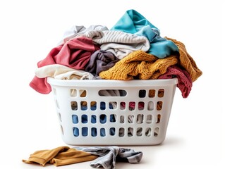 Laundry Day: A overflowing basket of clean, colorful laundry overflowing a traditional woven basket, creating a dynamic and visually appealing household scene.